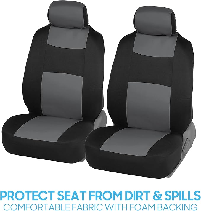 BDK PolyPro Car Seat Covers Full Set in Gray on Black, Front and Rear Split Bench Seat Covers for Cars, Easy to Install Car S