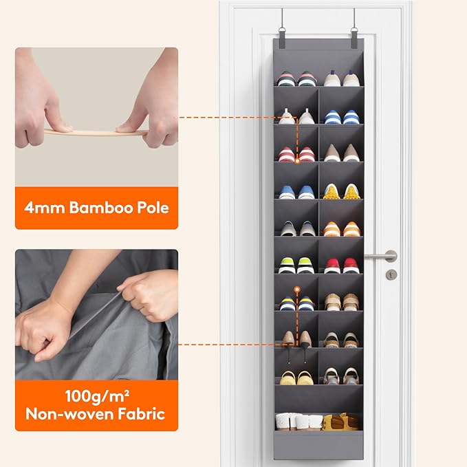 Lifewit 10 Tier Over the Door Shoe Organizer with 19 Large Deep Pockets, Fabric Hanging Shoes Shelf for Closet, Dorm Storage,