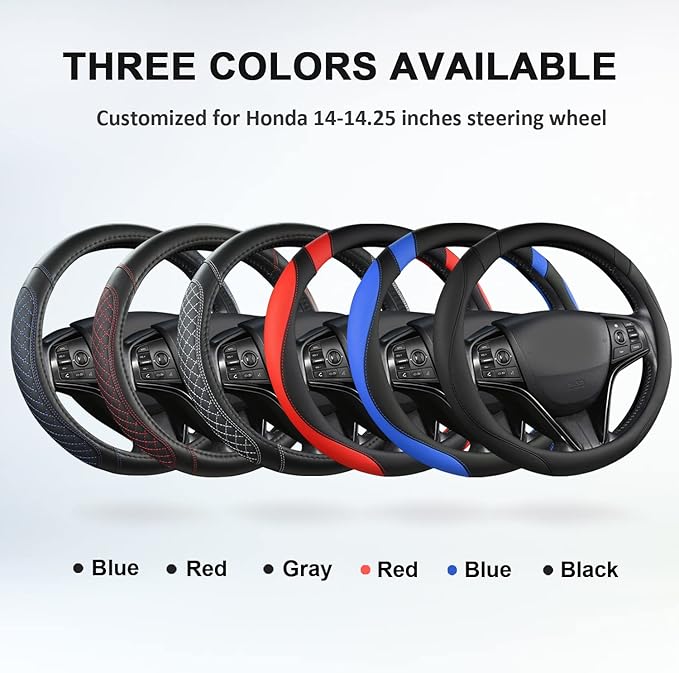 West Llama Customized Auto Car Steering Wheel Cover for Honda Civic, CR-Z, Insight, S2000, 14" - 14.25" (Diamond Quilted-Blac