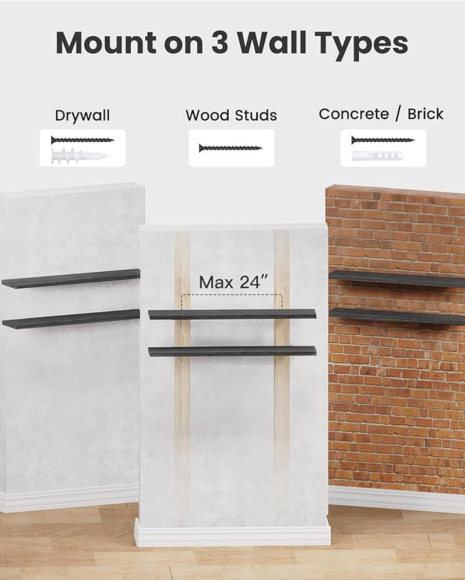 AMADA HOMEFURNISHING Floating Shelves, 47″ Large Wall Mounted Shelves for Bathroom, Bedroom, Living Room, Kitchen, Office, Ha