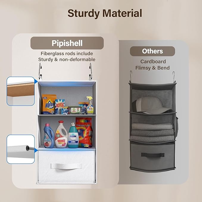 Pipishell 6-Shelf Hanging Closet Organizer with 2 Separable 3-Tier Shelves, 3 Drawers & Side Pockets Closet Organizers and St