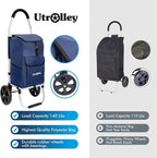 Ultra-Lightweight Blue Foldable Shopping Cart for Groceries Large 42L Capacity Rubber Wheels, Removable Insulated Bag Liner, Durable Aluminum Frame, Multi-Function Personal Hand Truck