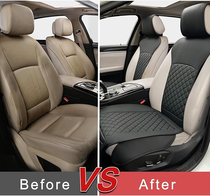 2 Pack Leather Front Seat Covers, Universal Sideless Car Seat Protectors, Waterproof Automotive Seat Cover for Most Cars Truc