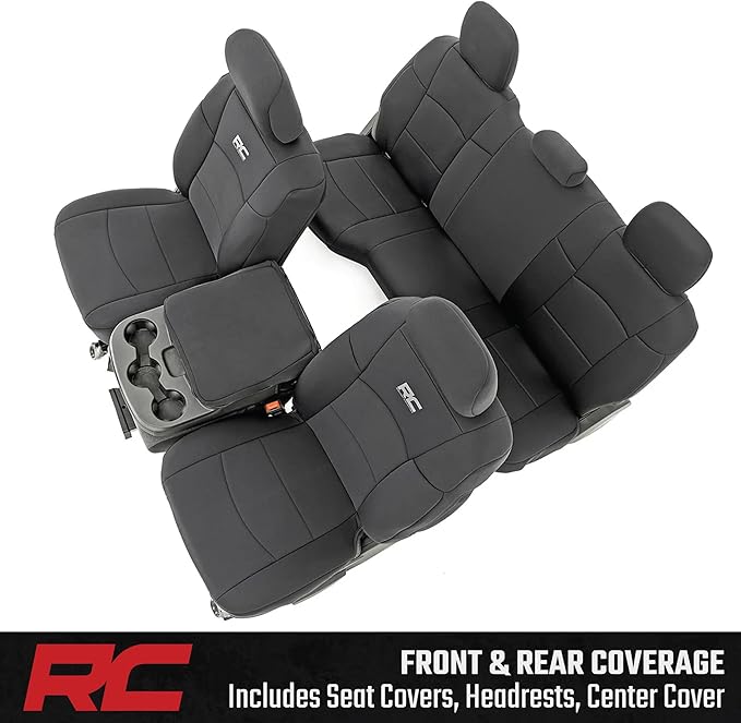 Rough Country Neoprene Seat Covers for Dodge Ram (2019-2024) - UV & Water Resistant, Foam Padded Truck Seat Covers - Full Set