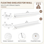 Fun Memories Picture Ledge Shelf, White Floating Shelves Set of 4, 36 Inch Picture Shelves for Wall with Ledge, Large Nursery