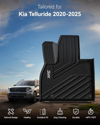 3W Floor Mats Fit Kia Telluride 2020-2024 2025 7&8 Seats, TPE All Weather Custom Fit Floor Mats for Kia Telluride for Car Mats Anti-Slip Heavy Duty Accessories, Black