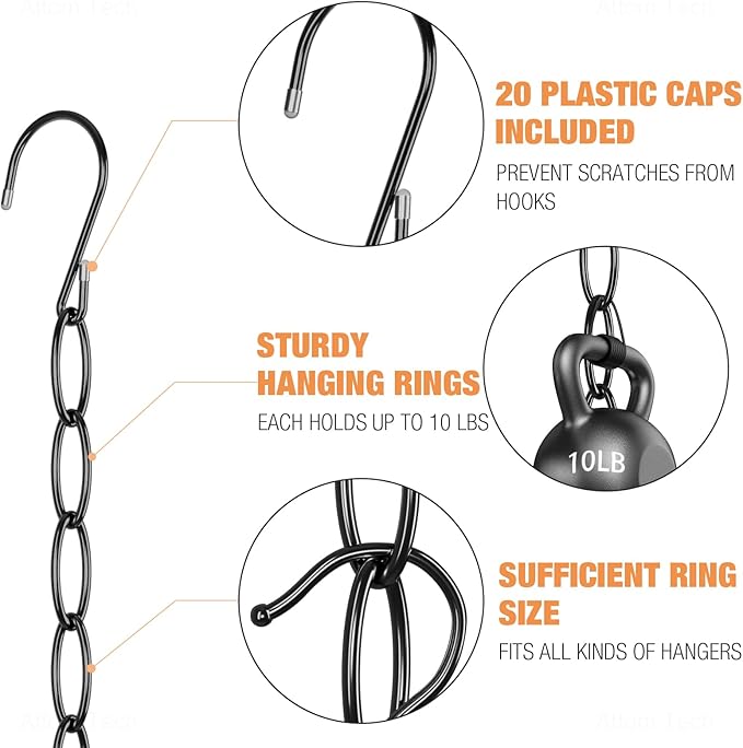 NiHome Clothing Chain Hangers 10-Pack for Home, Office & Travel, Metal Closet Organizer Space Saving Hangers with Safety Cap 
