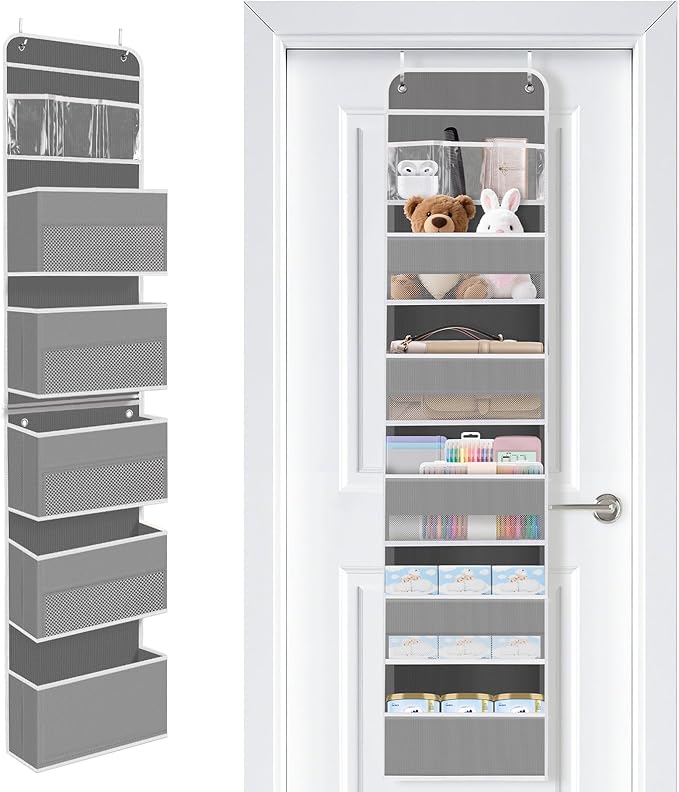 SpaceWhisper Over the Door Organizer, 6 Large Pocket Hanging Storage Organizer with 40lb Capacity, Space Saving for Nursery, 