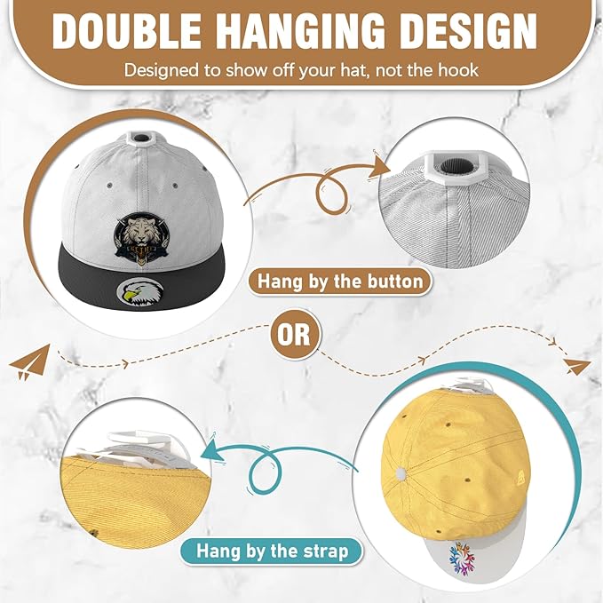 48 Pack Adhesive Hat Hooks for Wall, Super Strong Hat Rack for Baseball Caps, Hat Organizer Display for Home Decor, Hat Hange