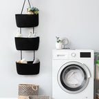 TeoKJ Over the Door Hanging Basket, 3-Tier Woven Cotton Wall-Mounted Storage Organizer Bag Decorative Hanging Nursery Baskets