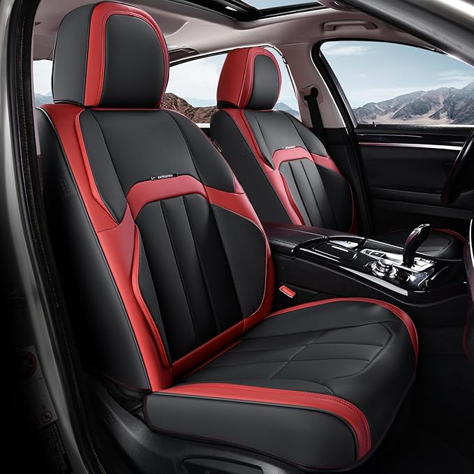 Coverado Car Seat Covers Front Set, Luxury Nappa Leather Seat Covers Universal Fit Waterproof Non-Slip Breathable Automotive 