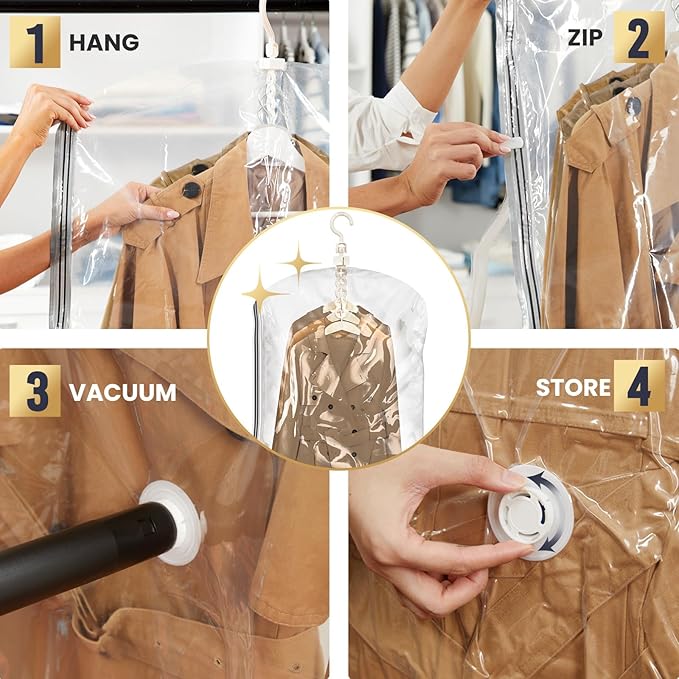 TAILI Hanging Vacuum Storage Bags Space Saver Bags, Vacuum Sealer Bags for Clothing, Suits and Jackets, Closet Organizers and