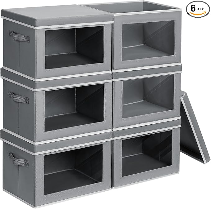 Homsorout Clothes Organizers and Storage - 6 Pack Large Storage Box with Lids, Foldable Closet Organizer with Lids, Decorativ