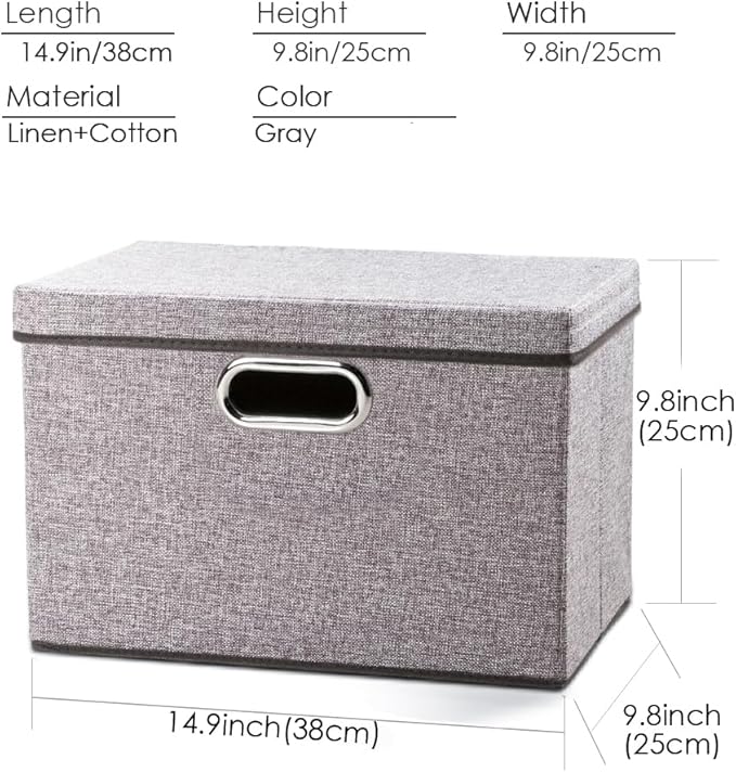 PRANDOM Foldable Storage Boxes with Lids [1-Pack] Linen Fabric Collapsible Storage Bins Organizer Containers Baskets Cube wit