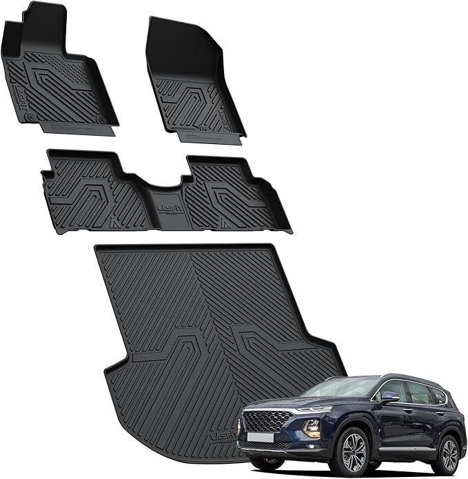 LASFIT Floor Mats & Cargo Mats Fits for Hyundai Santa Fe 2020 2019 (Not fit 2019 Santa Fe XL) All Weather TPE Custom Fit Floor Liners Car Mats & Trunk Mats Accessoires, Black