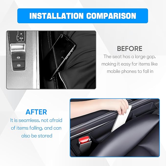 2PCS Car Seat Gap Filler Organizer, Car Seat Organizer, Multifunctional Seat Gap Storage Box for Phone Key, Fill The Gap & Stop Things from Dropping, Universal for Most Vehicles (Black)