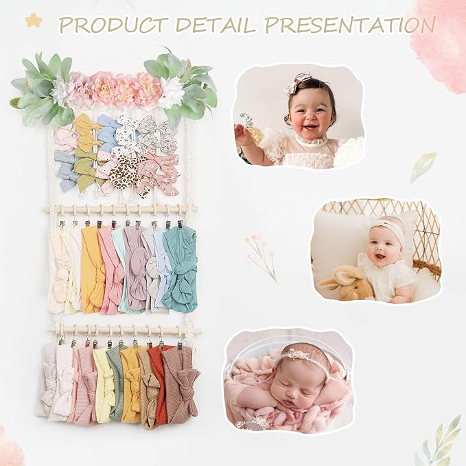 POVETIRE Headband Holder - Hair Bows Organizer & Display Storage Wall Hanging Decor for Baby Nursery & Toddler Girls Room