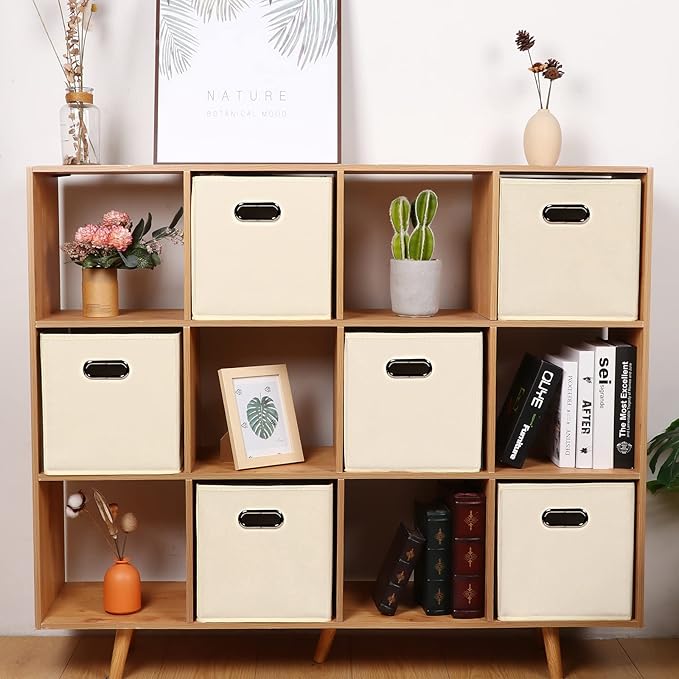 Fabric storage bins Cubes, Fabric Cube Organizer with Handle, Foldable Cube Bins for Cloth or Accessary Storage, 11x11x11, Se