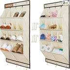 FENTEC 2 Pack Over the Door Shoe Organizer, Hanging Shoe Organizer, 28 Large Deep Pockets Door Shoe Rack with 6 Hooks Shoe Or