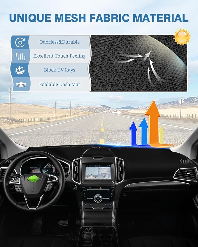 FIILINES Dash Cover for Ford Edge 2015-2025, Dashboard Cover Edge Accessories Dashboard Mat Sunshade Nonslip Mesh Protector N