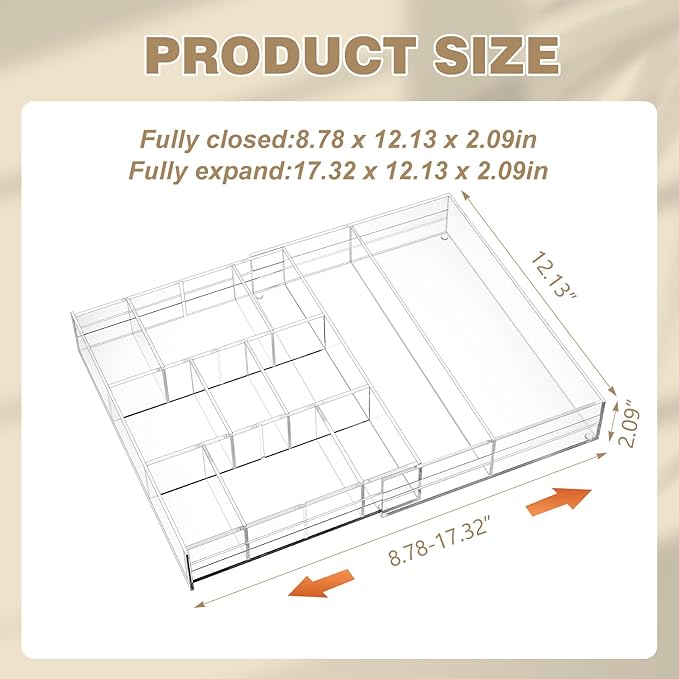 Briwooody Acrylic Drawer Organizer Clear Desk Drawer Organizer Trays with Adjustable Compartments Desk Accessories for Office