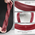 High-Grade Wine Red Genuine Leather Steering Wheel Cover for Men Women，Real Cowhide Leather Steering Wheel Cover for Cars,Universal 14.5-15 inch Steering Wheels