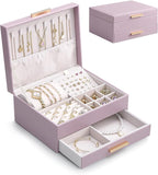 Lolalet 2-Layer Jewelry Box Organizer for Women Girls, Jewelry Storage Case Holder with Drawers for Necklaces Ring Earrings B