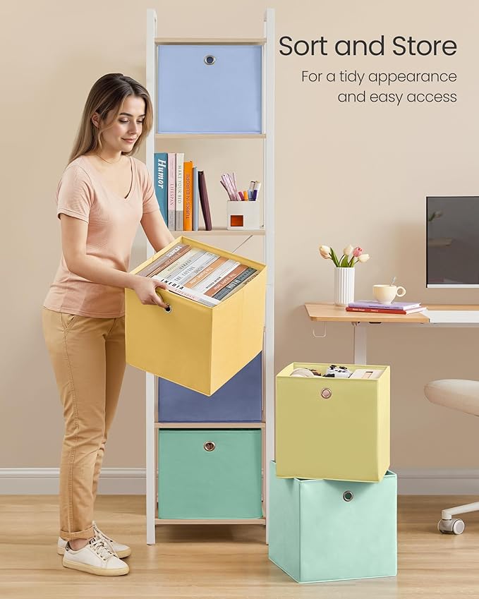 SONGMICS Storage Cubes, Set of 6 Odorless Foldable Storage Boxes, 13 x 13 x 13 Inches, Closet Organizers for Shelf, Rainbow S