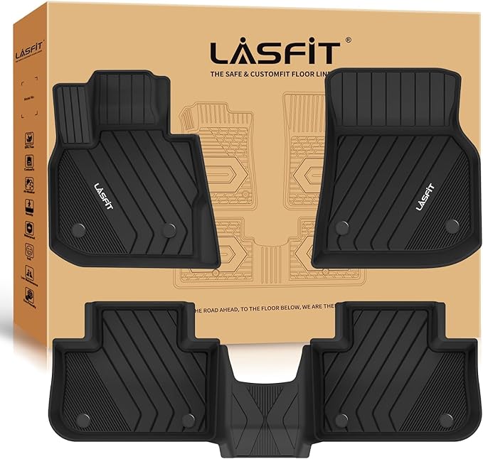 LASFIT Floor Mats Fit for BMW X3 2018-2024/ BMW X4 2019-2024, Custom Fit TPE All Weather Waterproof Floor Liners Front & Rear Rows Car Mats for 30i M40i 30e M40i xDrive30i, Black