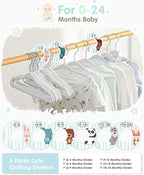 VIS'V Baby Hangers, 11 Inch Velvet Kids Hangers with 6 Pcs Clothes Size Dividers, Infant Toddler Nursery Closet Organization,