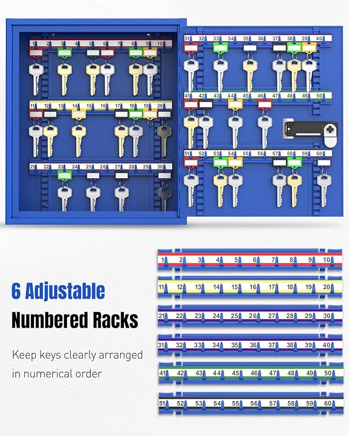 Uniclife 60 Keys Key Lock Box with Code, Wall Mount Key Box, Key Cabinet with Key Racks and Tags, Lock Box for Keys, Key Lock