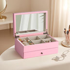 Meangood Jewelry Box Organizer for Women, 2 Layer Large Jewelry Storage Case, Rustic Wooden Jewelry Box with Mirror & Ring Tr