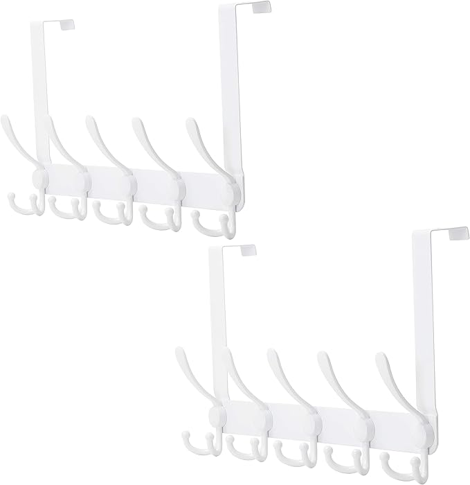 Dseap Over The Door Hook Hanger - Fits 1 3/8" to 1 3/4" Standard Doors | 5 Tri Hooks Heavy Duty Towel/Coat Rack | Door Organi