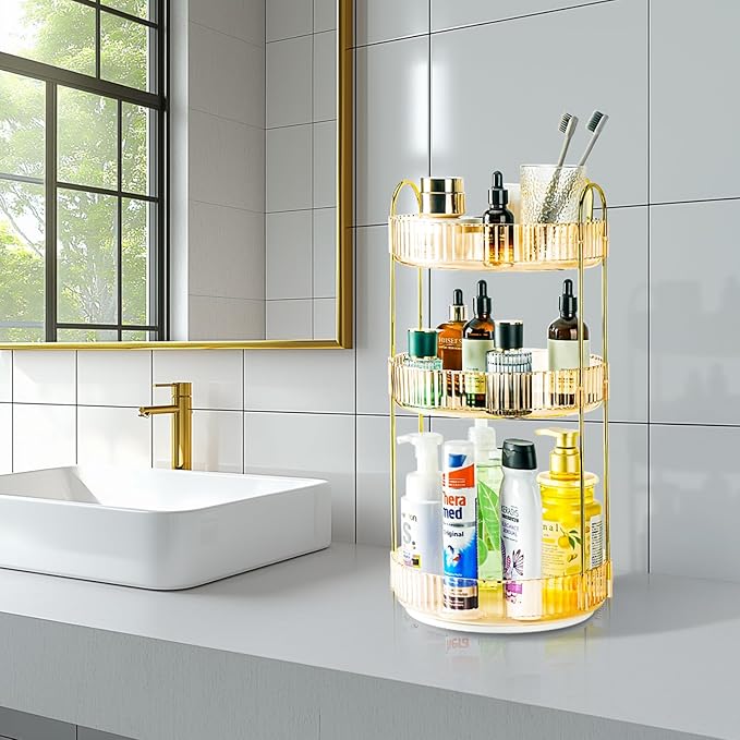360 Rotating Makeup Organizer - Large Capacity Spinning Perfume & Cosmetic Skincare Holder for Vanity & Countertop (Vibrant O