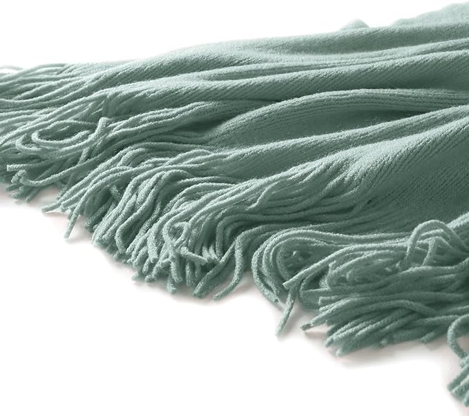 Homiest Decorative Knitted Throw Blanket with Fringe, Lightweight Acrylic Knit, Soft & Cozy Tassel Blanket for Couch, Sofa, B