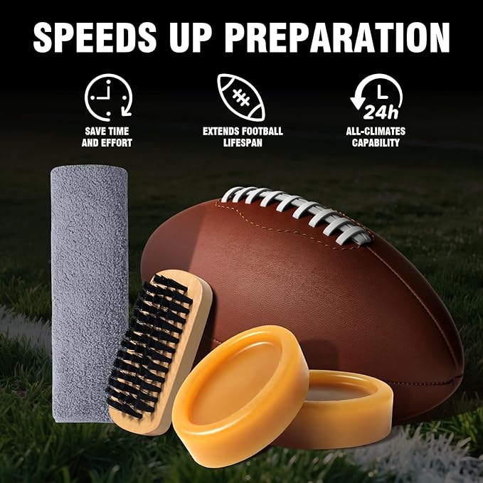 4 in 1 Football Prep Kit - for Effectively Secure Grip & Enhance Tack with 2 Football Wax & 1 Football Brush & 1 Cloth - Adul