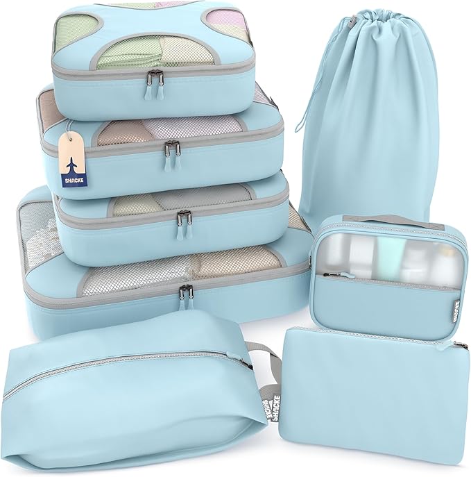 Shacke Packing Cubes for Travel 8 Set - Premium Luggage Organizer Bags - Versatile Travel Organizer for Women and Men - Optim