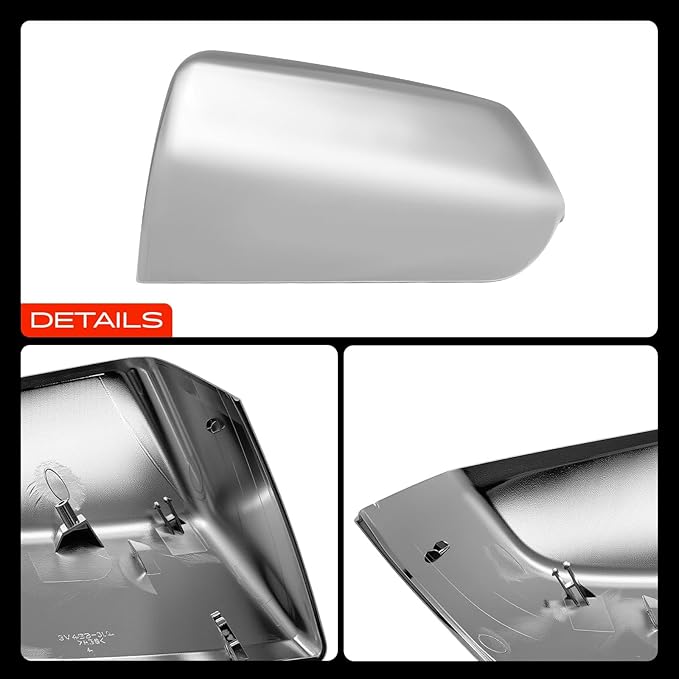A-Premium Driver Side Rearview Mirror Cover Cap - Compatible with Chevrolet Tahoe Suburban & GMC Yukon XL & Cadillac Escalade, 2021 2022 2023 2024 - Chrome, Without Turn Signal Hole