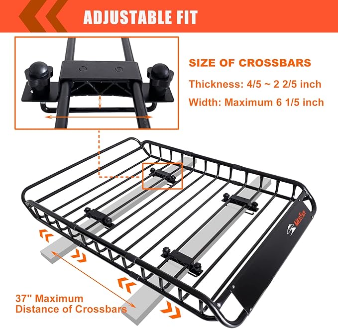 MeeFar Roof Rack Carrier Carrier Basket 51"*36"*5"+Waterproof Bag 15 Cubic Feet(44"*34"*17"),and Cargo Net with Attachment Hooks,Ratchet Straps.200 Lbs Capacity,Universal Rooftop Large Size Roof Rack