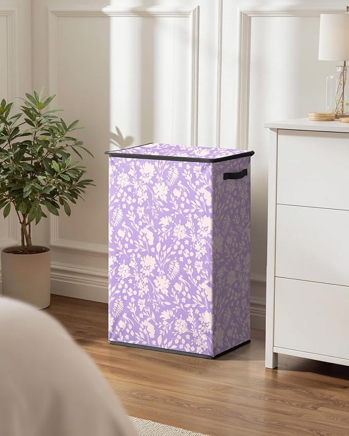 SOLEDI Laundry Hamper with Lid, 90L Tall & Large Floral Laundry Basket, Collapsible Clothes Hamper with Removable Bag, Dirty 