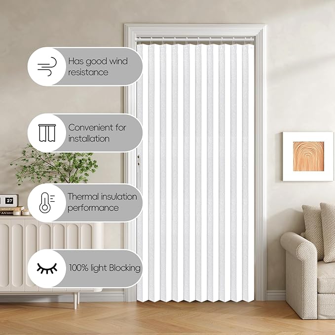Jilron 100% Blackout Fabric Folding Door Curtain with Magnetic Closure - Accordion Style for Sliding Doors, Closets,Wardrobe 