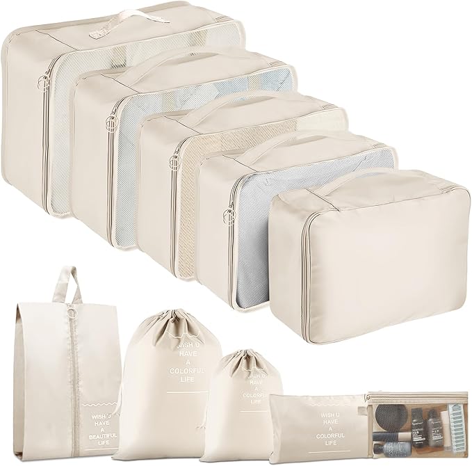 Packing Cubes for Travel-10 Set Luggage Organizer Bags for Family, Mesh Breathable Packing Cubes for Suitcases Durable Travel