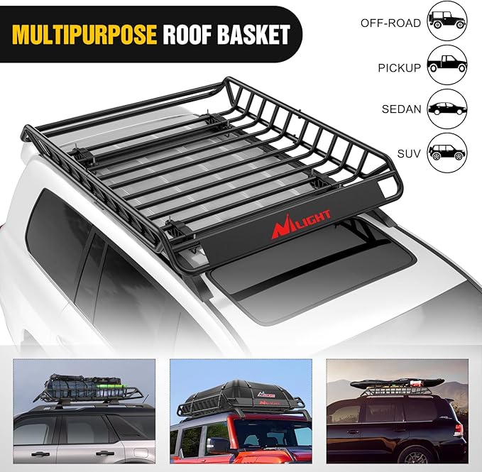 Nilight 51" X 36" X 5" Universal Roof Rack Cargo Basket Heavy-Duty 200LBS Capacity Rooftop Cargo Carrier Luggage Holder for SUV Truck Vehicle