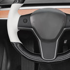 MEWANT Hand Stitched White Leather Tesla Model 3 Steering Wheel Cover for Tesla Model 3 2017-2023 / Model Y 2020-2023 for Tesla Model 3/Y Accessories
