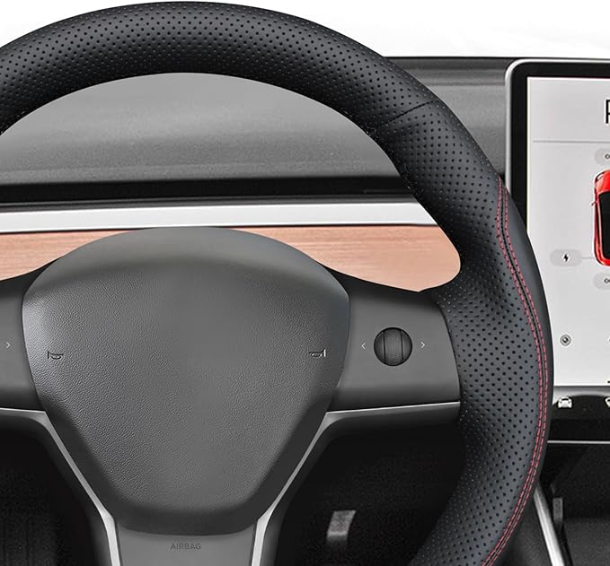 MEWANT Hand Stitched Steering Wheel Cover for Tesla Model 3 2017-2023 / Model Y 2020-2023 for Tesla Model 3/Y Accessories