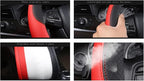 D Shape Car Steering Wheel Cover, Universal 15 inch Stitching Color Anti-Slip Steering Wheel Protector, Black and Red Sports 