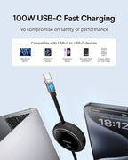 Baseus USB C to USB C Cable, 100W Retractable USB C 5A Fast Charging Cable, 4-Stage Length Preset USB Type C Charger Cord for