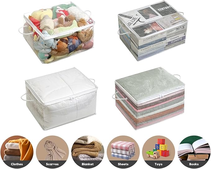 10 PCS Clear Zippered Storage Bags with Handle, Sweater Storage with Zipper, Foldable Closet Organizer Bed Sheet Organizer, C