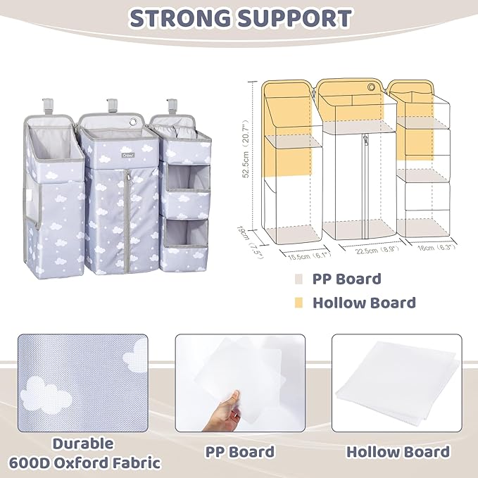 Orzbow XL Hanging Diaper Caddy Organizer for Baby Essentials, Removable 3 in 1 Diaper Stacker, Changing Table Organizer for C