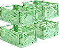 HUUSMOT 4-Pack Small Pastel Plastic Storage Baskets, Collapsible Crates for Organizing, Space-Saving Mini Bins for Classroom,